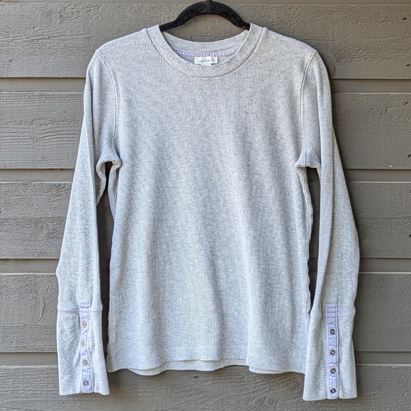 Sundance Waffle Knit Thermal Gray Long Sleeve Lilac Velvet Button Cuffs Large - Picture 1 of 6